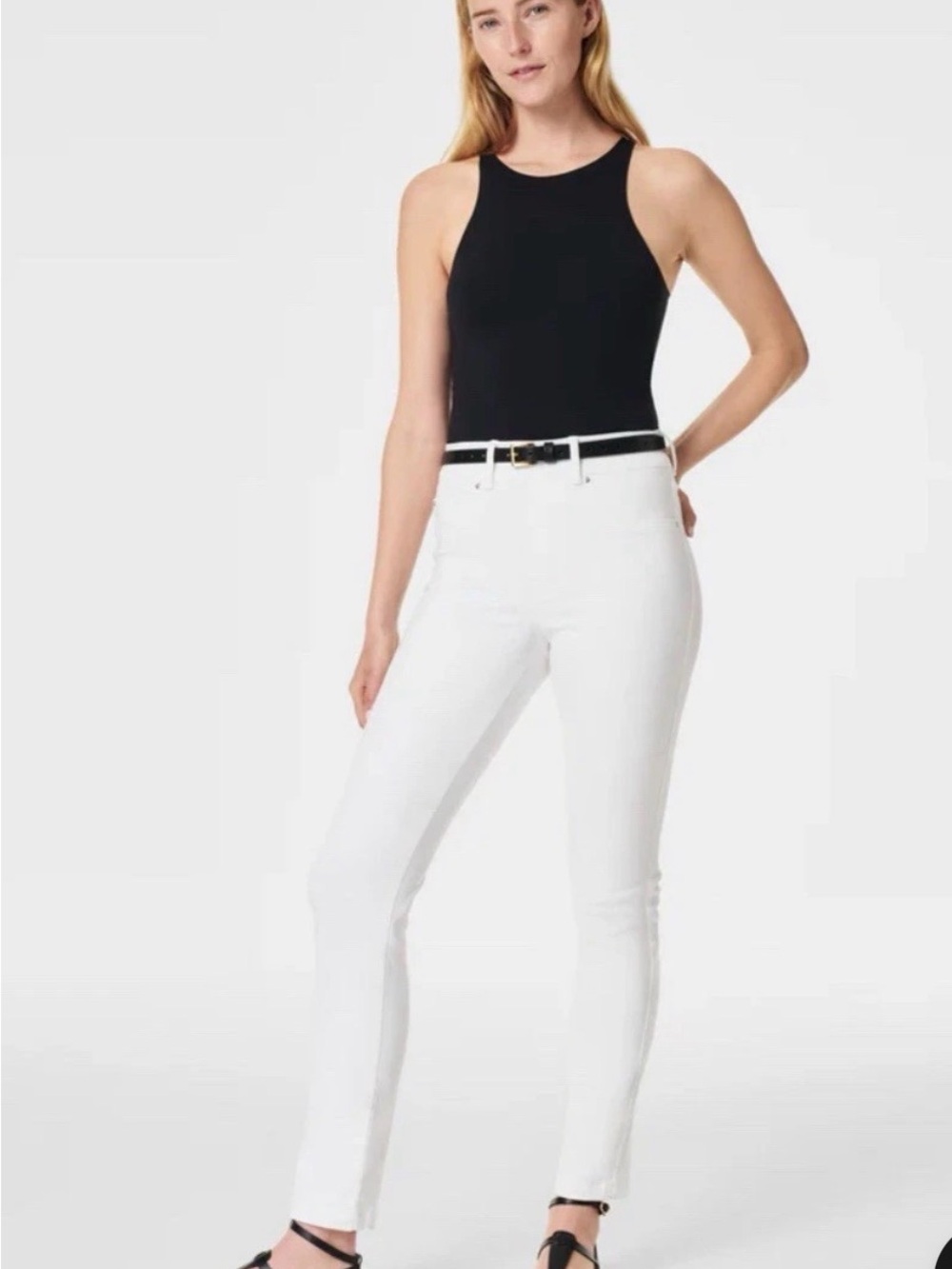 SPANX Shape Everywear Straight Leg Stretch Ankle White Jeans S/P $128
